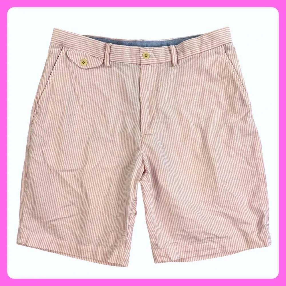 Polo Golf Ralph Lauren Shorts Men's 33 Pink White Cotton Striped Chino 9